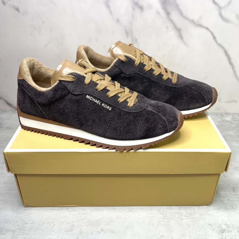 MICHAEL KORS Womens 6.5 Rhodes Two-Tone Suede Trainer Sneakers